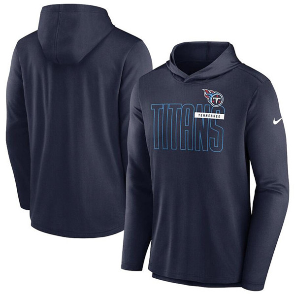 Men's Tennessee Titans Navy Lightweight Performance Hooded Long Sleeve T-Shirt